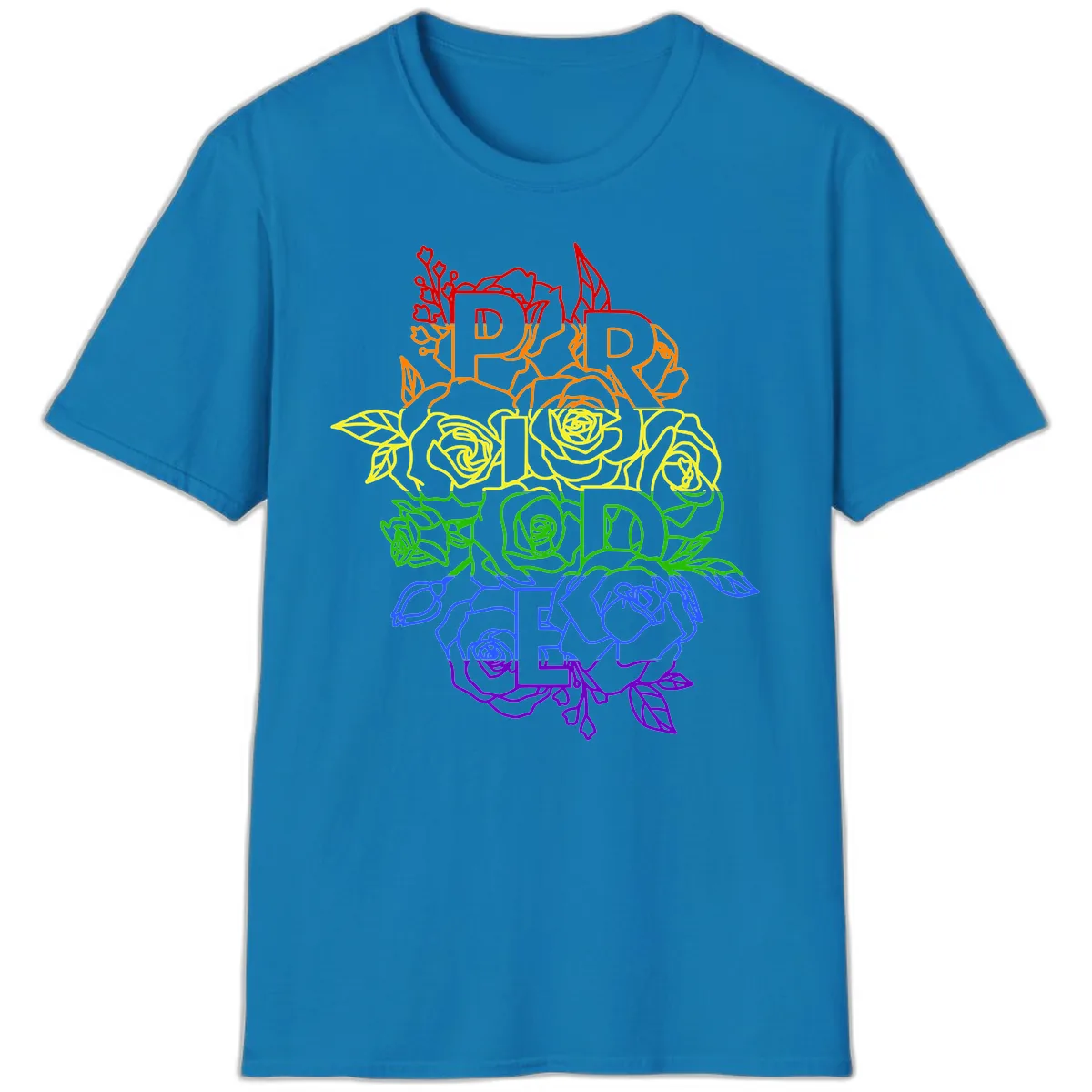 Pride Rainbow Floral Typography T-Shirt in Sapphire