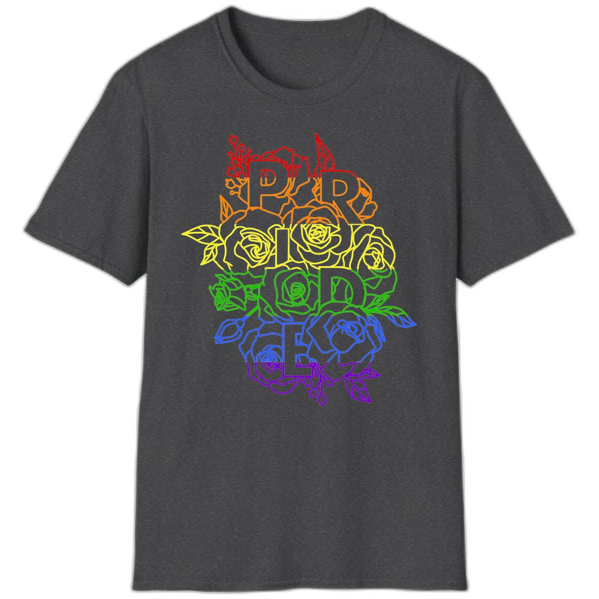 Pride Rainbow Floral Typography T-Shirt in Dark Heather