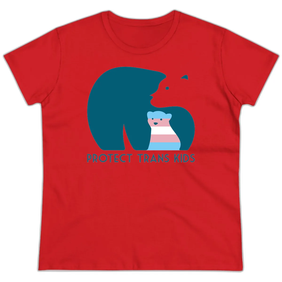 Protect Trans Kids Bear Ladies Tee in Red
