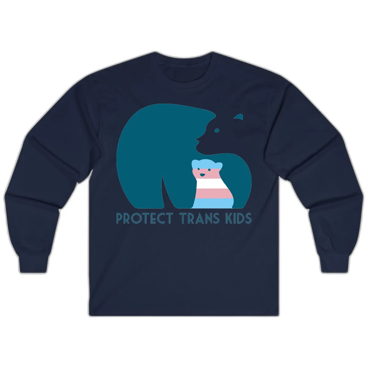 Protect Trans Kids Bear Long Sleeve in Navy