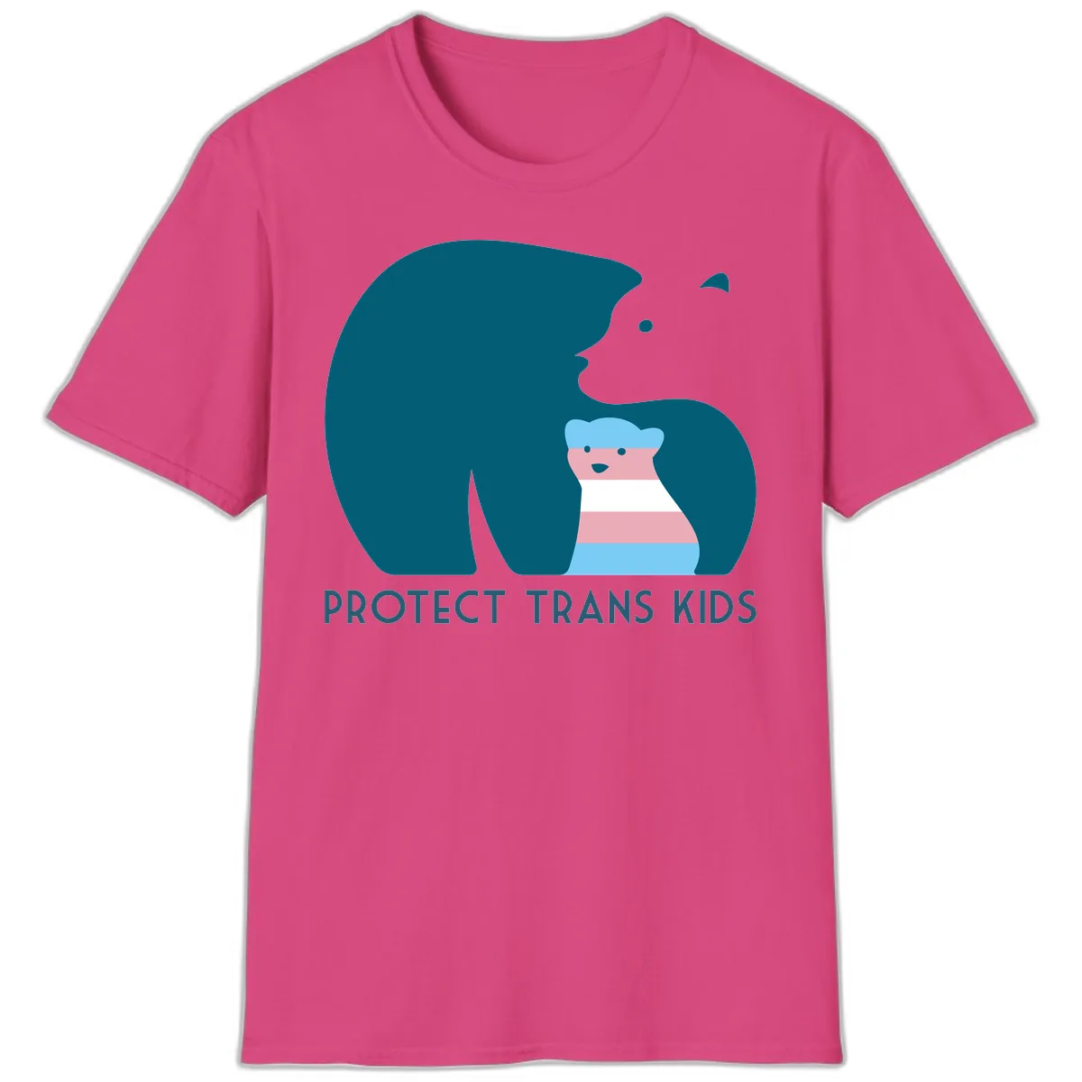 Protect Trans Kids Bear T-Shirt in Heliconia