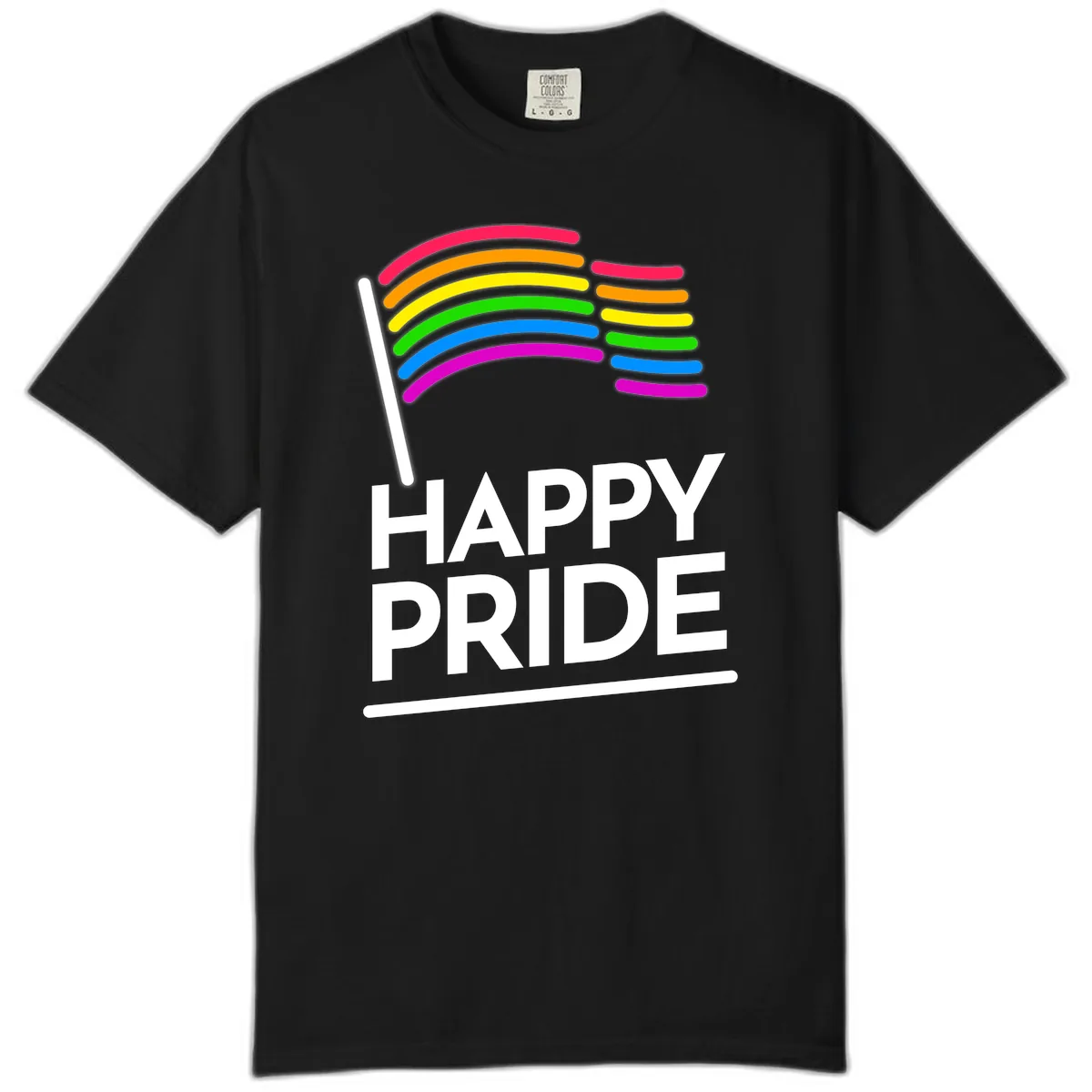 Happy Pride Rainbow Flag Comfort Color in Black