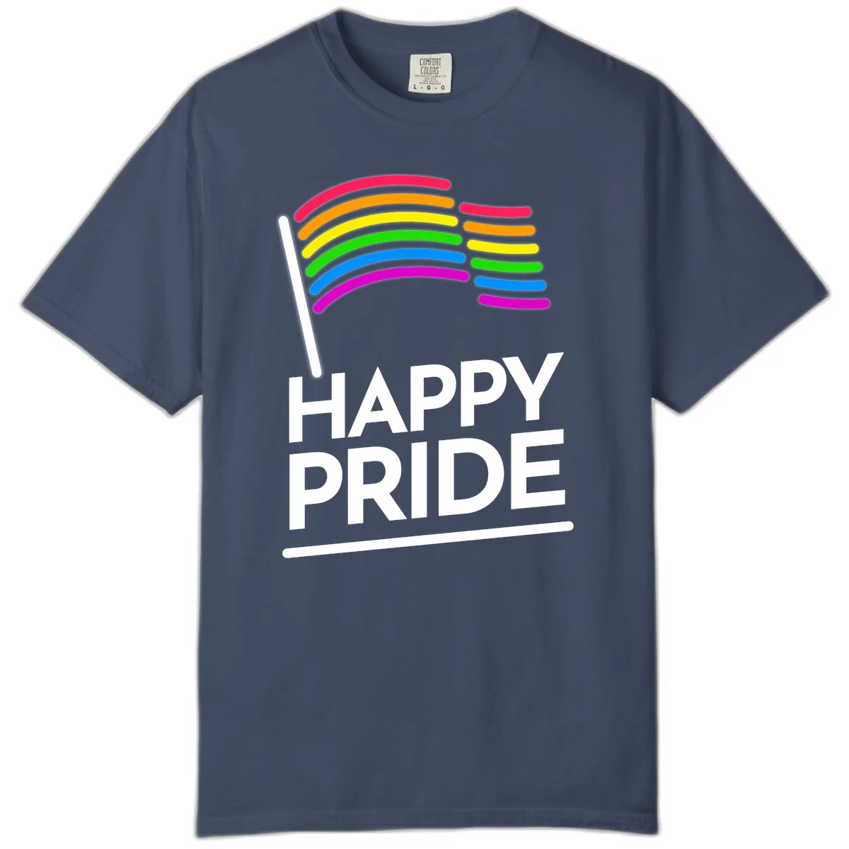 Happy Pride Rainbow Flag Comfort Color in Midnight