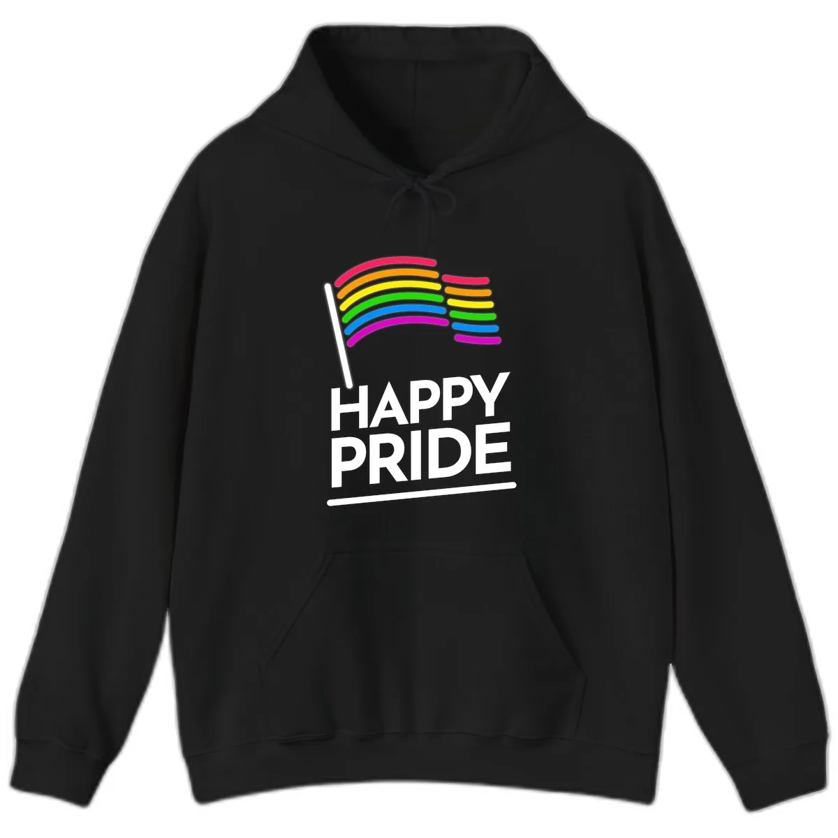 Happy Pride Rainbow Flag Hoodie in Black