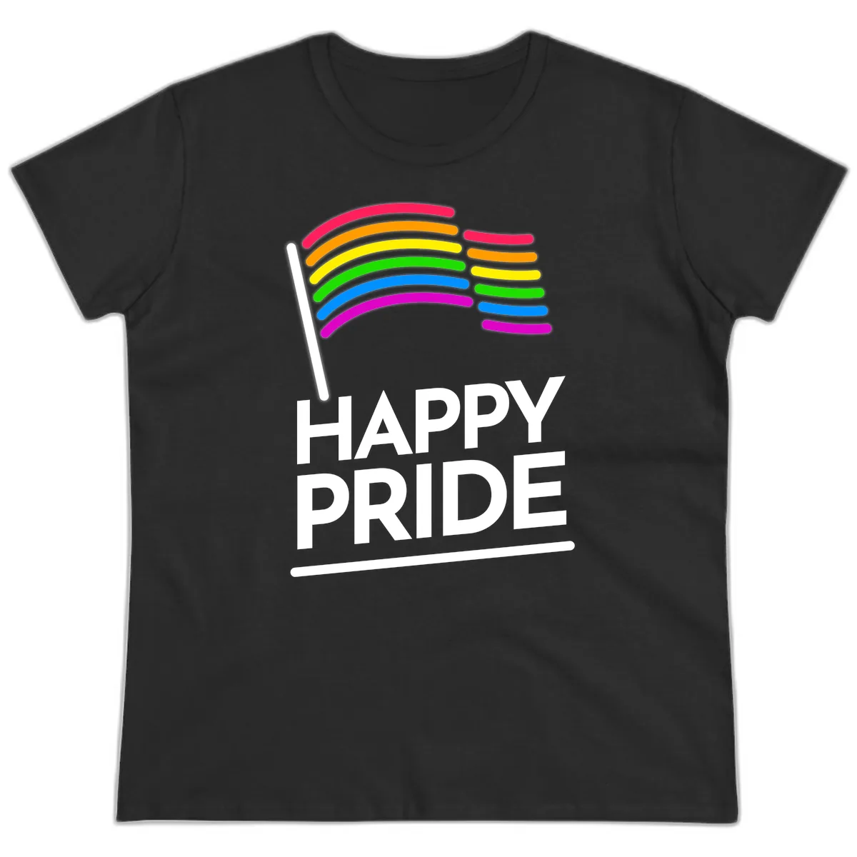 Happy Pride Rainbow Flag Ladies Tee in Black