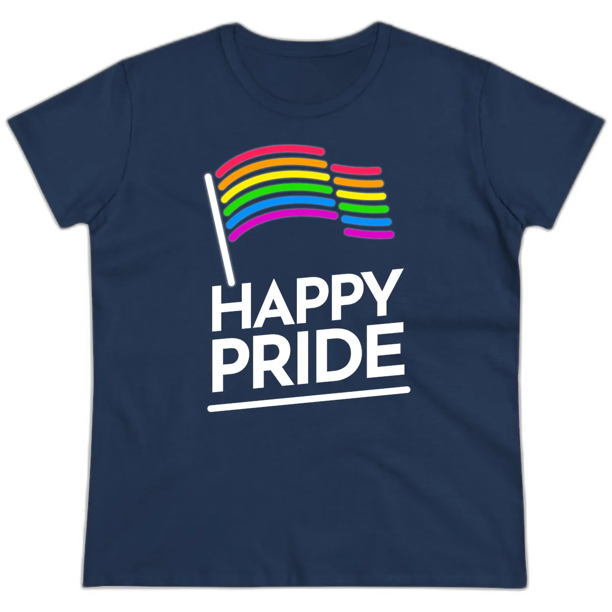 Happy Pride Rainbow Flag Ladies Tee in Navy