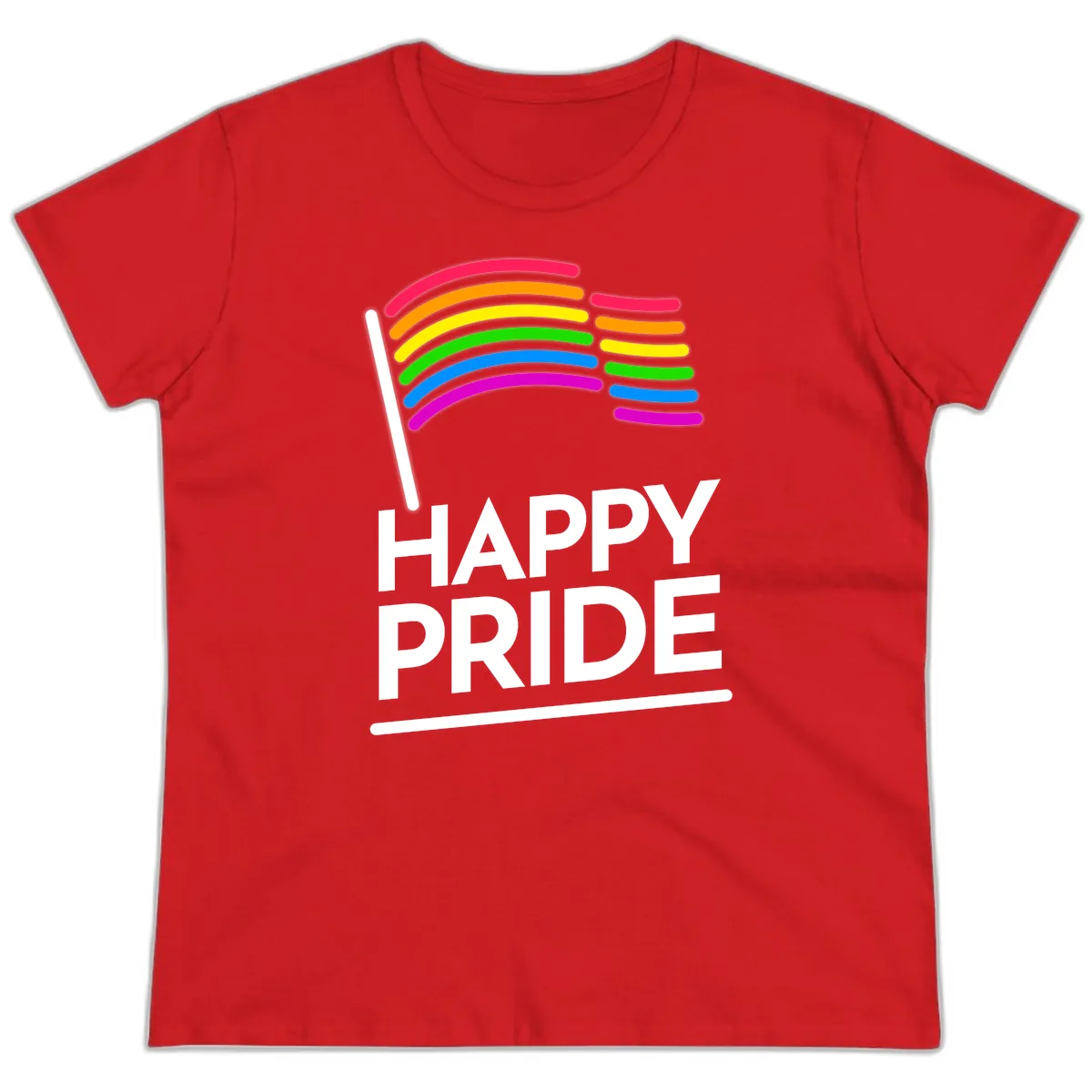 Happy Pride Rainbow Flag Ladies Tee in Red