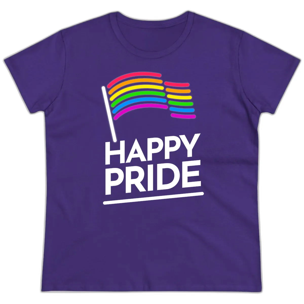 Happy Pride Rainbow Flag Ladies Tee in Purple