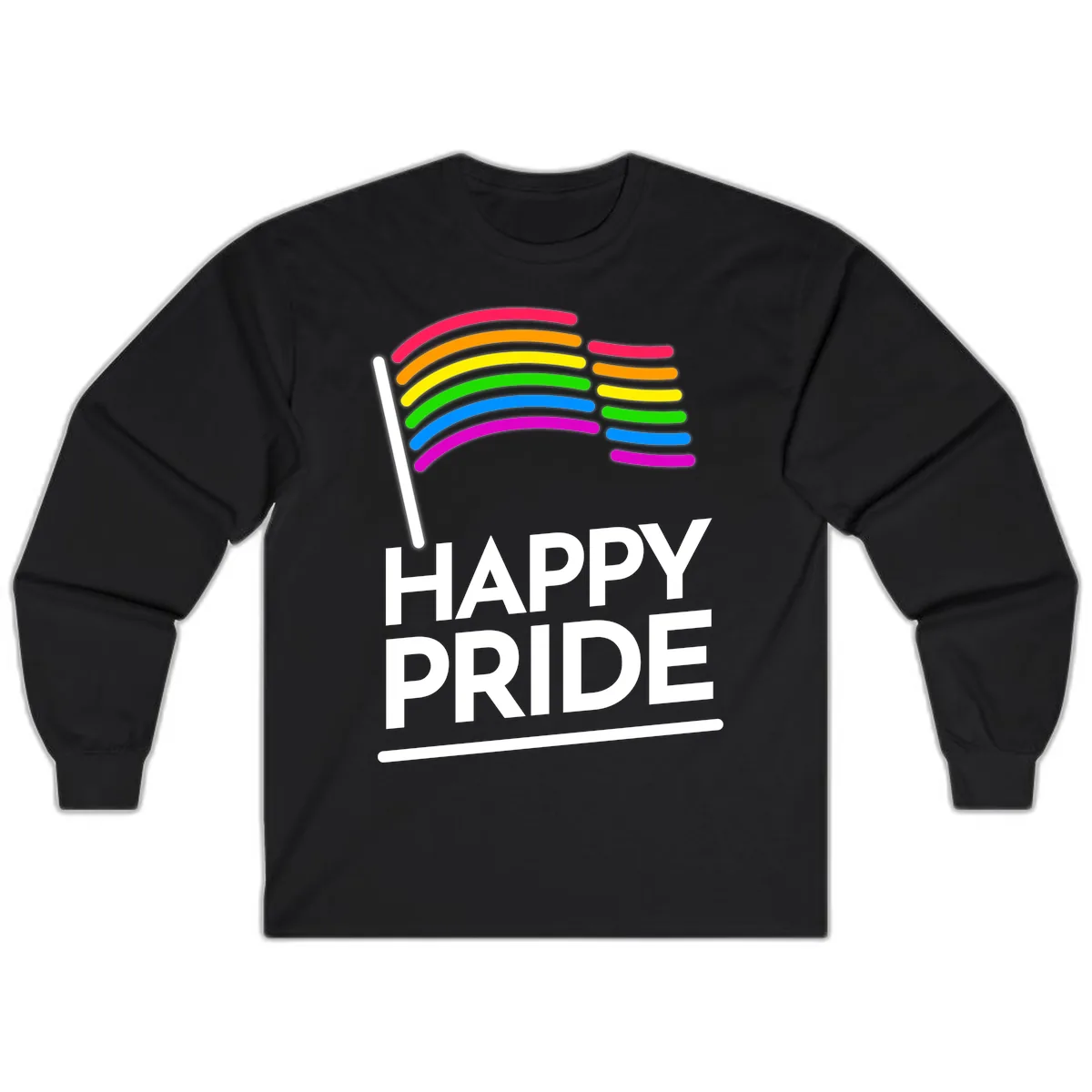 Happy Pride Rainbow Flag Long Sleeve in Black