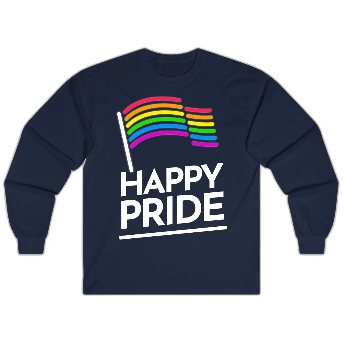 Happy Pride Rainbow Flag Long Sleeve in Navy