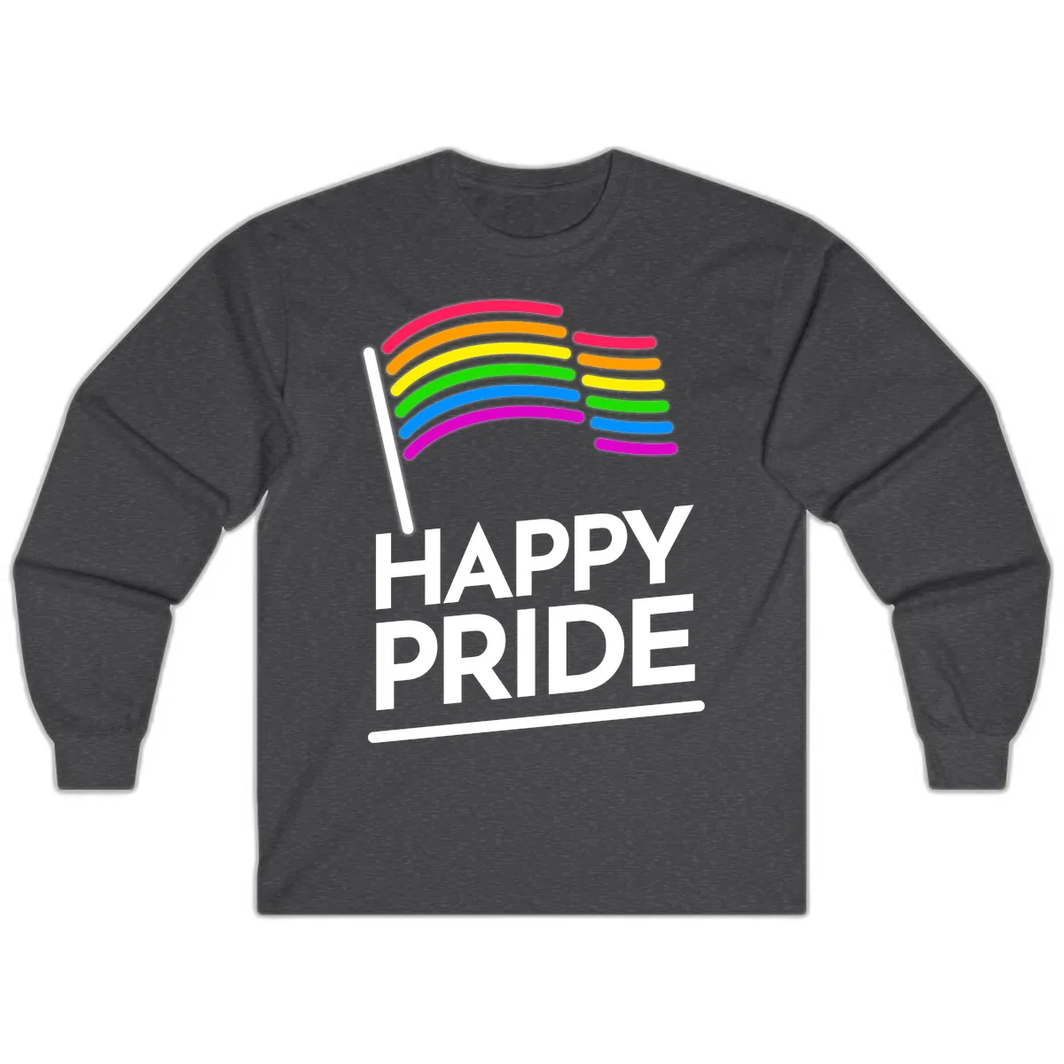 Happy Pride Rainbow Flag Long Sleeve in Dark Heather