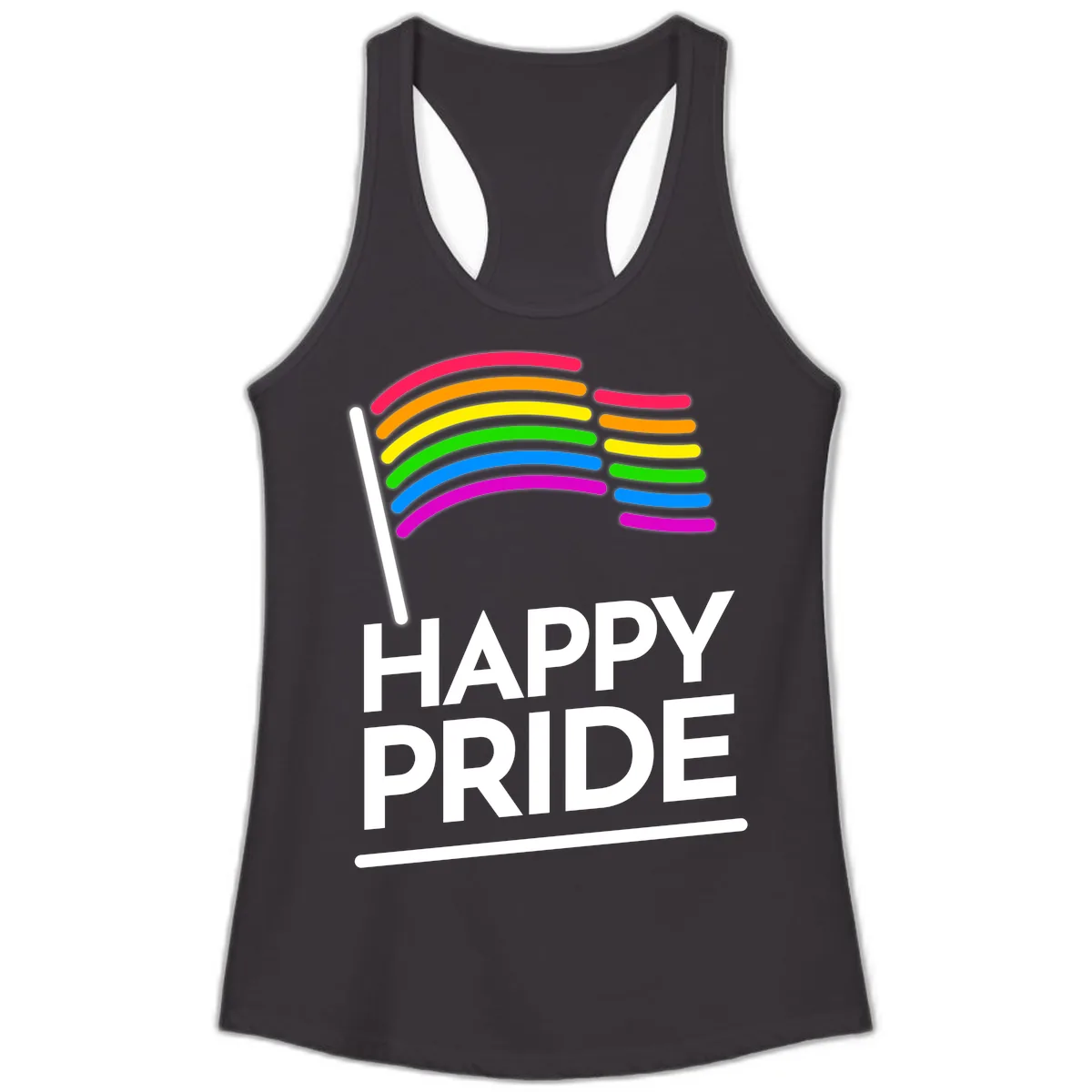 Happy Pride Rainbow Flag Ladies Tank in Black