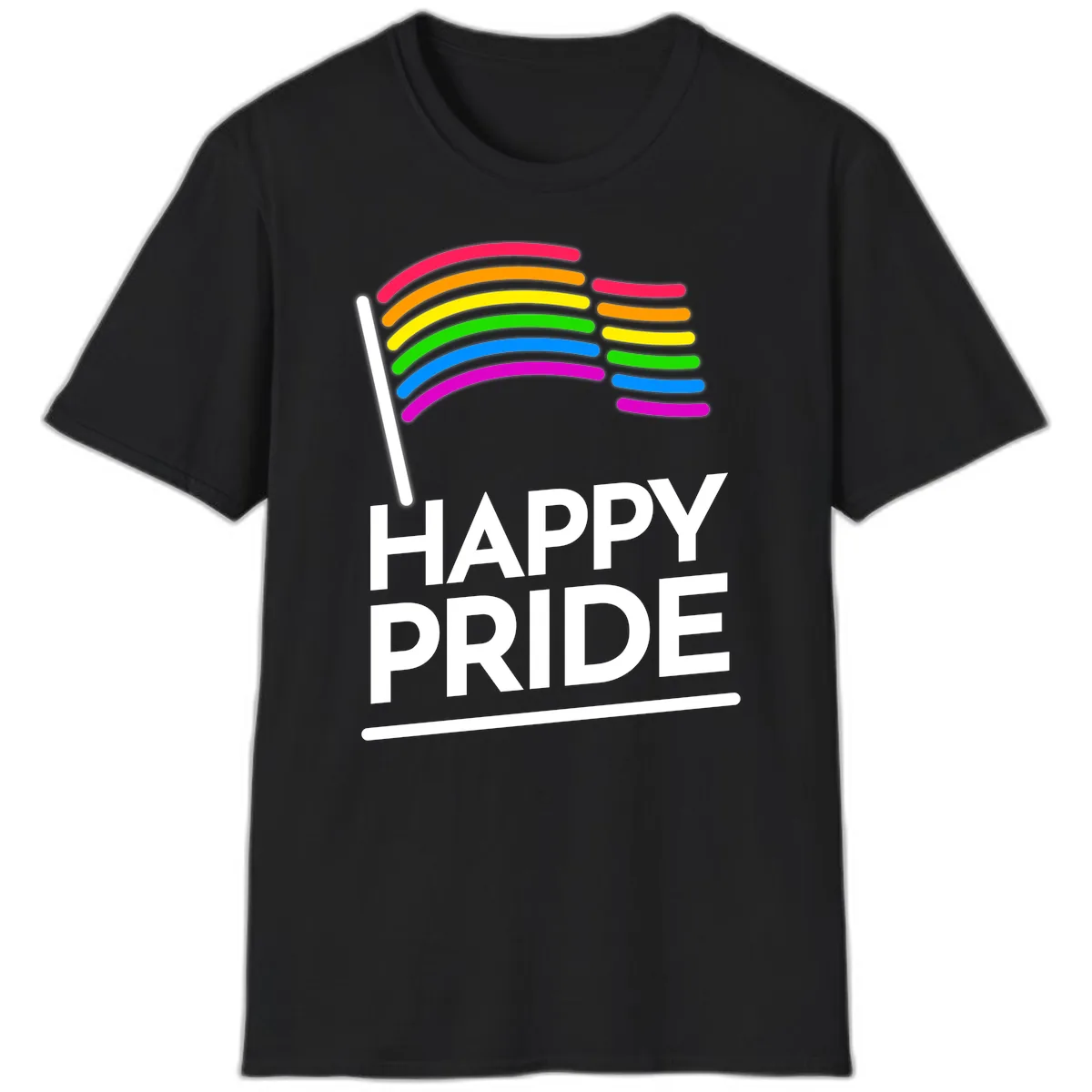 Happy Pride Rainbow Flag T-Shirt in Black