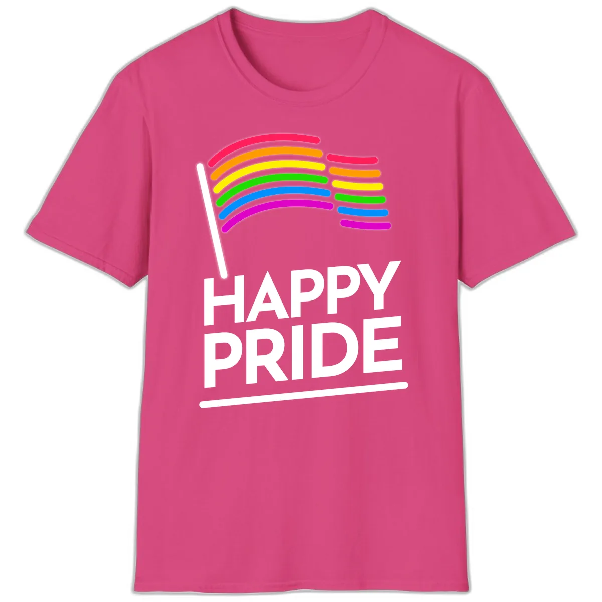 Happy Pride Rainbow Flag T-Shirt in Heliconia