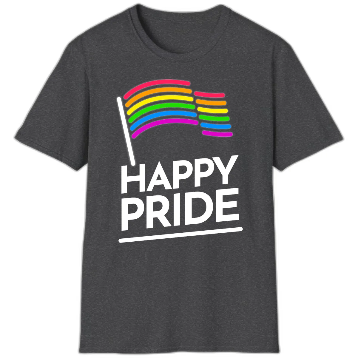 Happy Pride Rainbow Flag T-Shirt in Dark Heather