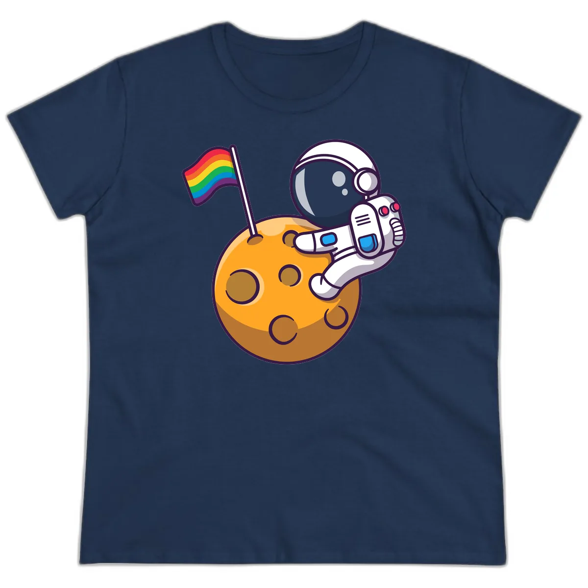 Astronaut Pride Moon Landing Ladies Tee in Navy