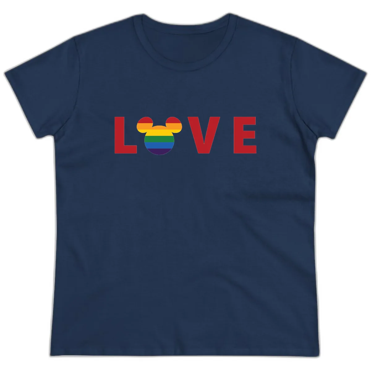 Love Pride Mouse Ears Ladies Tee in Navy