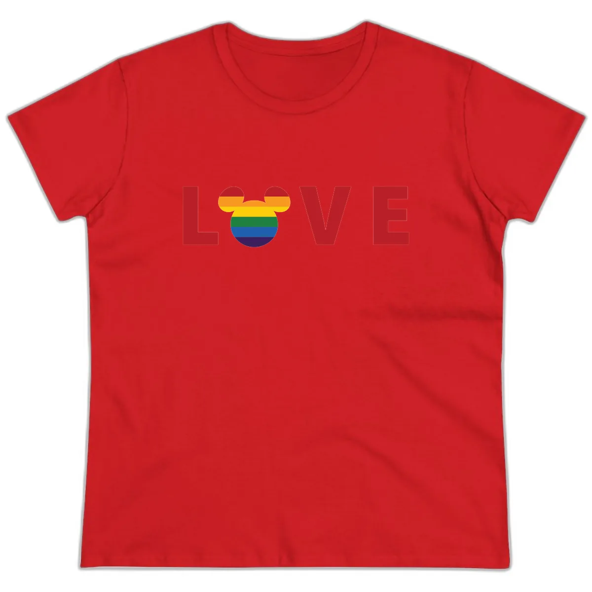 Love Pride Mouse Ears Ladies Tee in Red