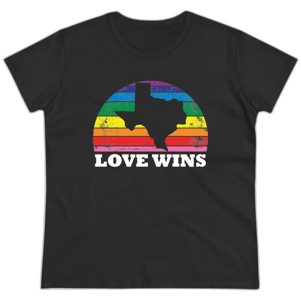 Love Wins Rainbow Pride Heads Ladies Tee in Black