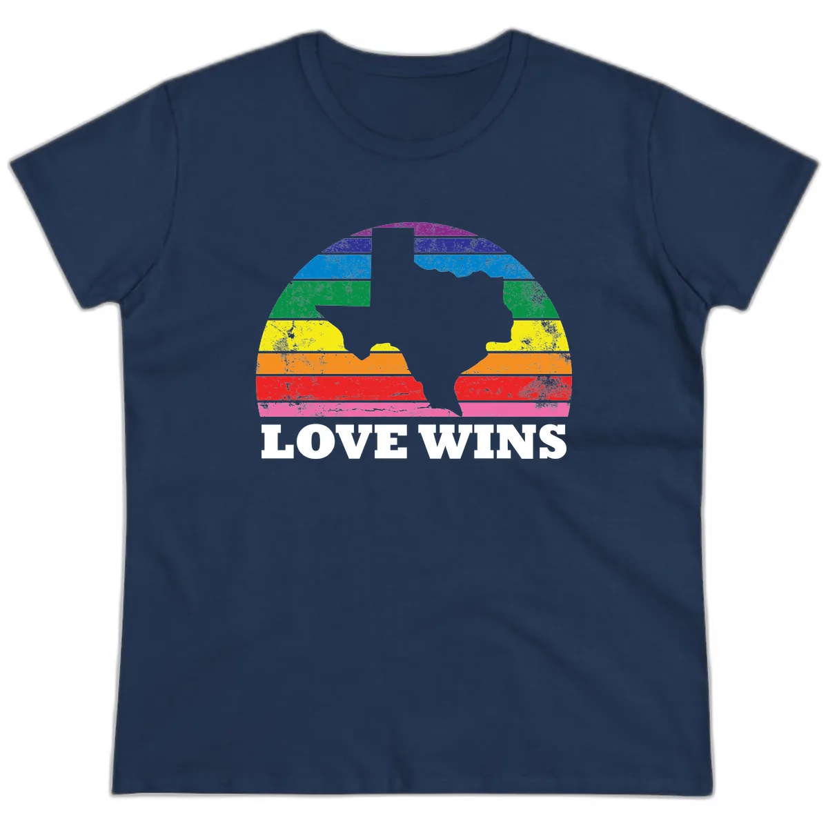 Love Wins Rainbow Pride Heads Ladies Tee in Navy