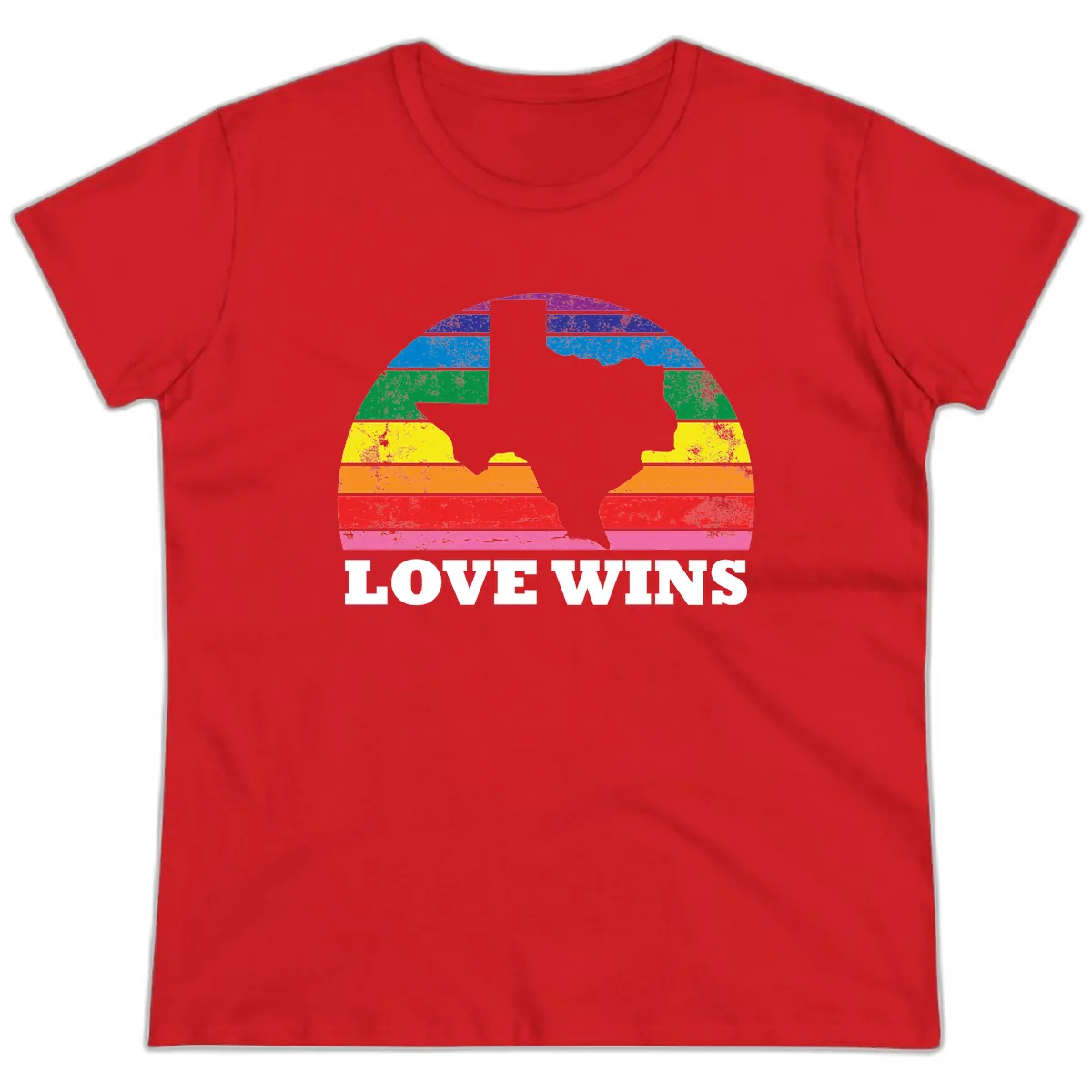 Love Wins Rainbow Pride Heads Ladies Tee in Red