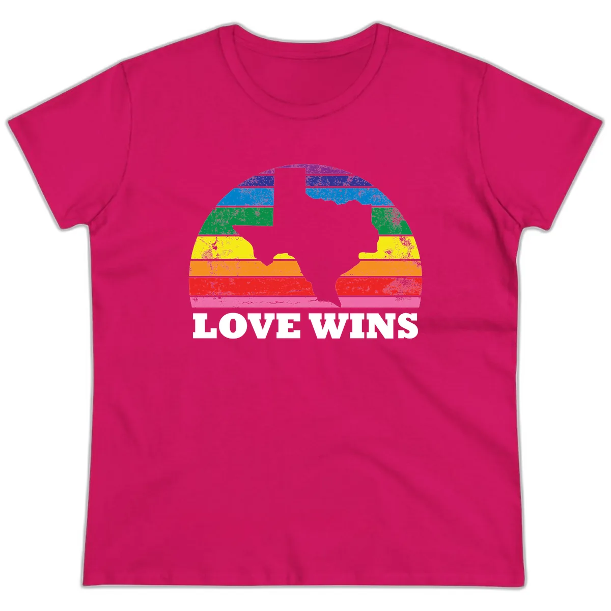Love Wins Rainbow Pride Heads Ladies Tee in Heliconia