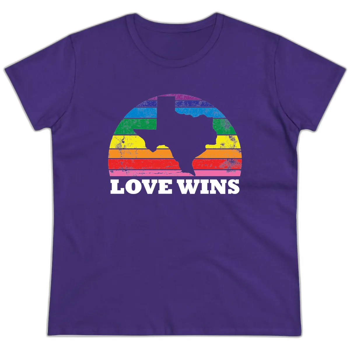 Love Wins Rainbow Pride Heads Ladies Tee in Purple