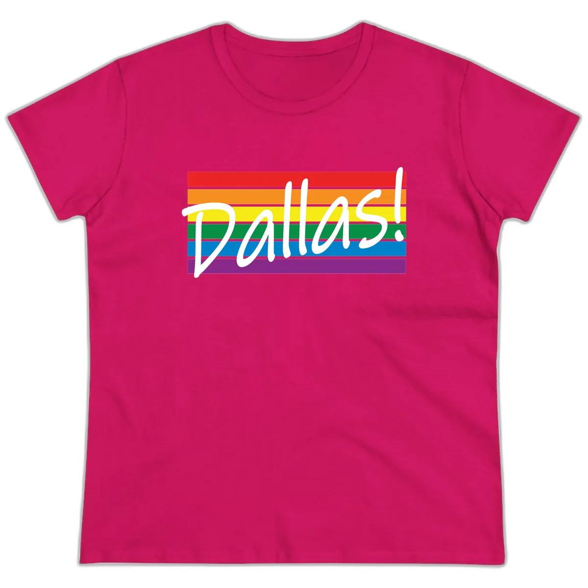 Pallas Pride Rainbow Statement Ladies Tee in Heliconia