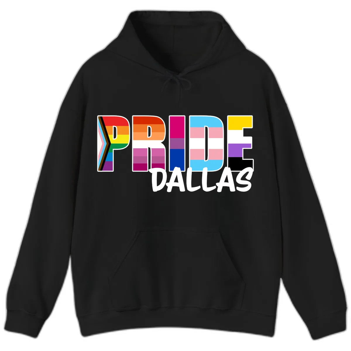 Pride Dallas Colorful Letters Hoodie in Black
