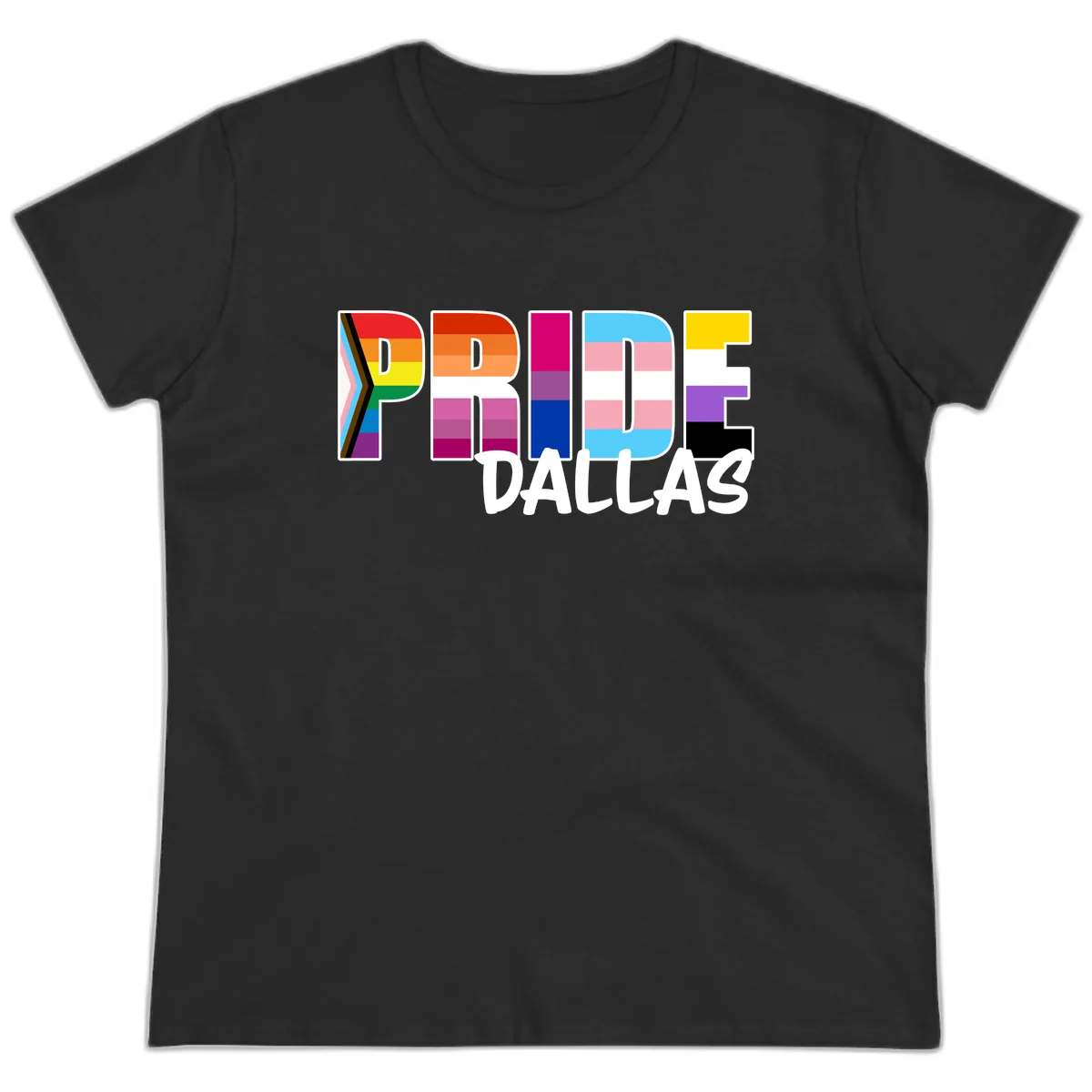 Pride Dallas Colorful Letters Ladies Tee in Black