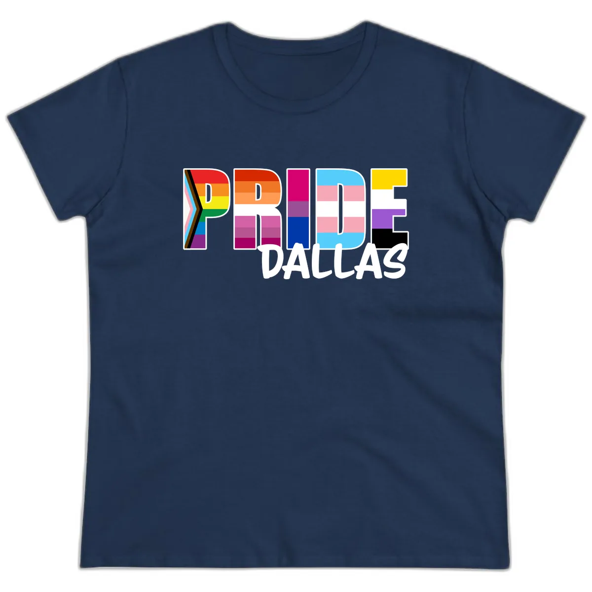 Pride Dallas Colorful Letters Ladies Tee in Navy