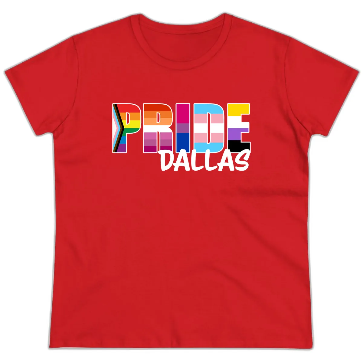 Pride Dallas Colorful Letters Ladies Tee in Red