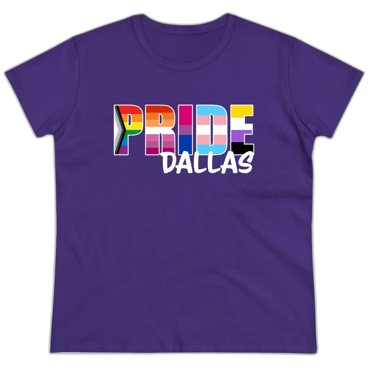 Pride Dallas Colorful Letters Ladies Tee in Purple