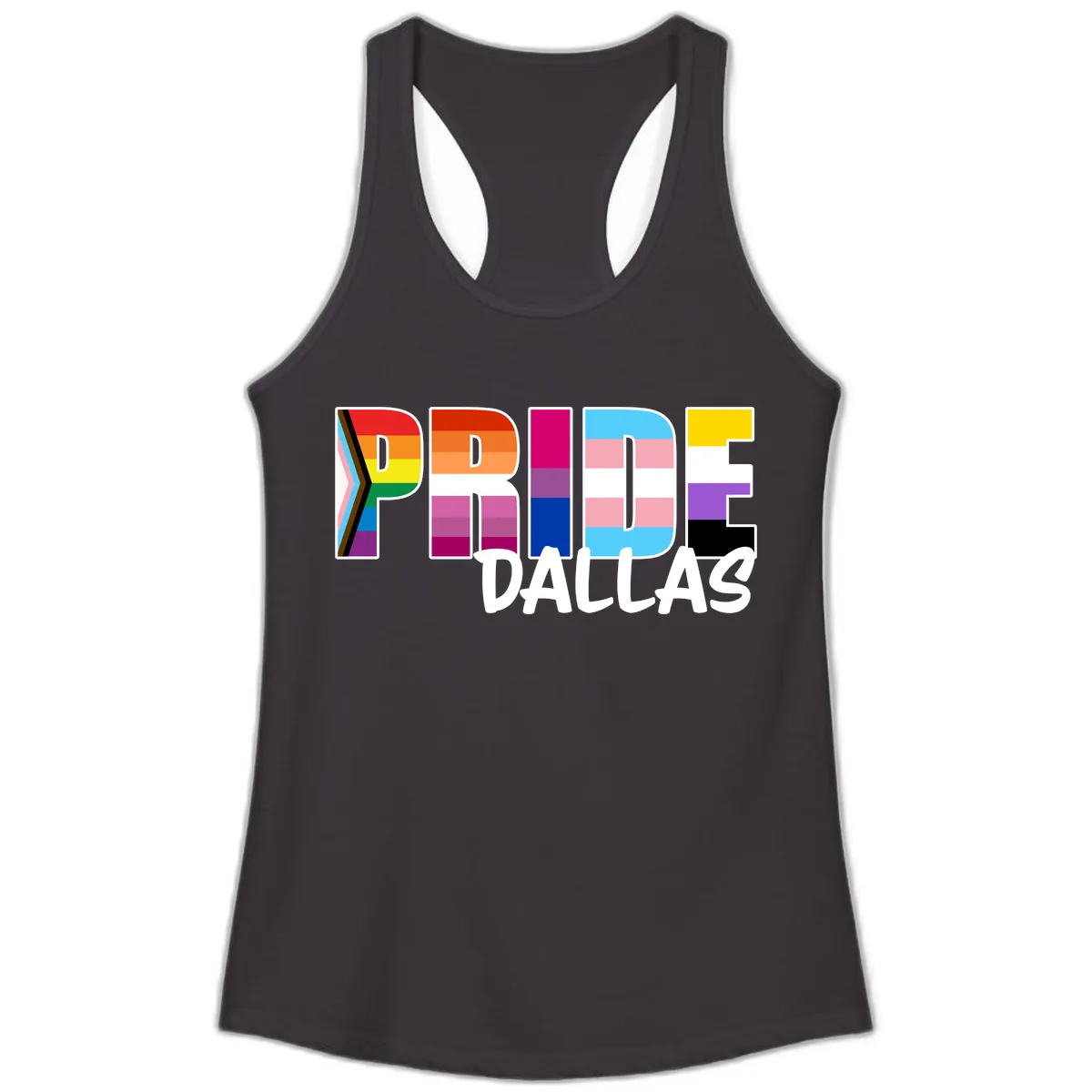 Pride Dallas Colorful Letters Ladies Tank in Black