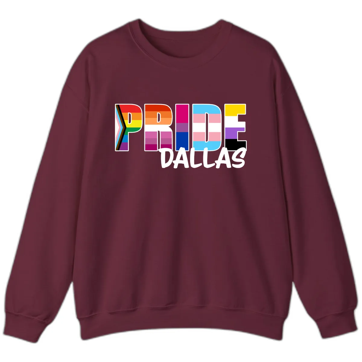 Pride Dallas Colorful Letters Sweatshirt in Maroon