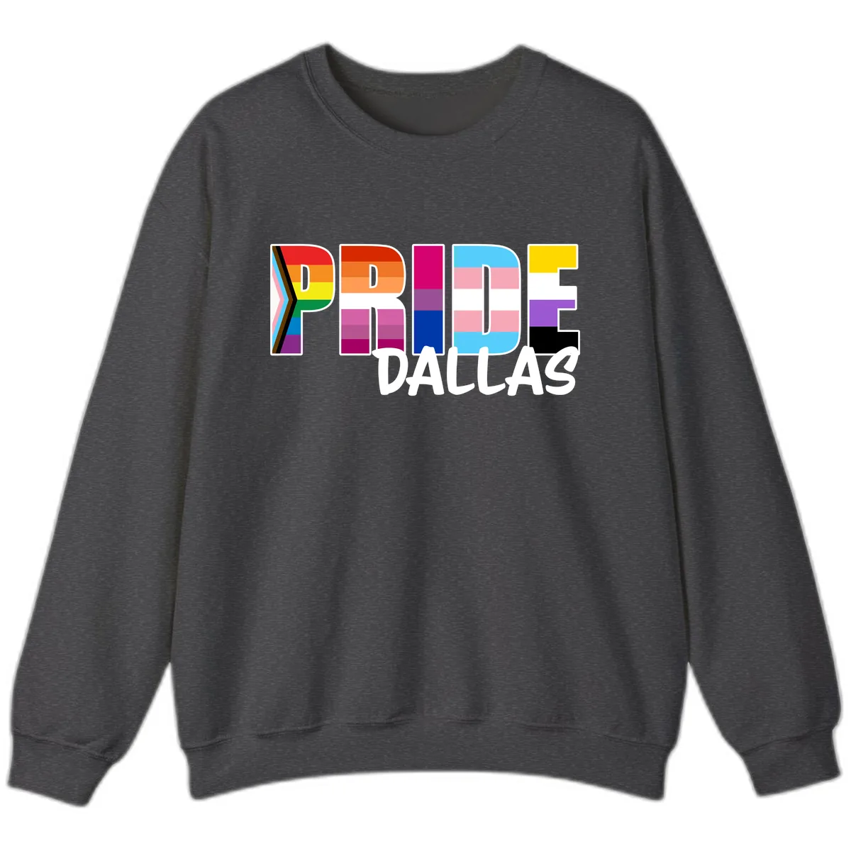 Pride Dallas Colorful Letters Sweatshirt in Dark Heather