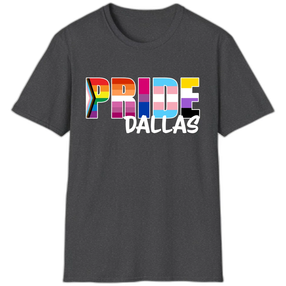 Pride Dallas Colorful Letters T-Shirt in Dark Heather