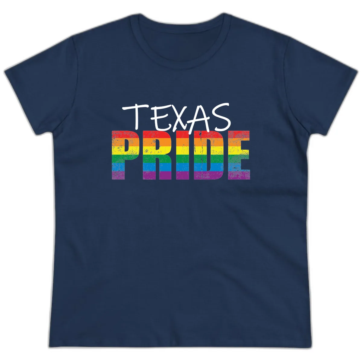 Texas Pride Rainbow Ladies Tee in Navy