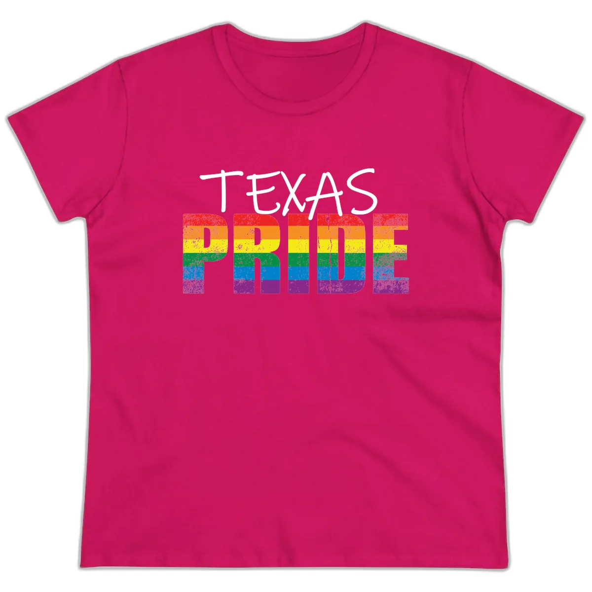 Texas Pride Rainbow Ladies Tee in Heliconia