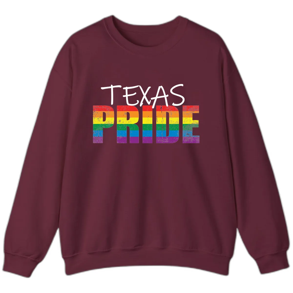Texas Pride Rainbow Sweatshirt in Maroon
