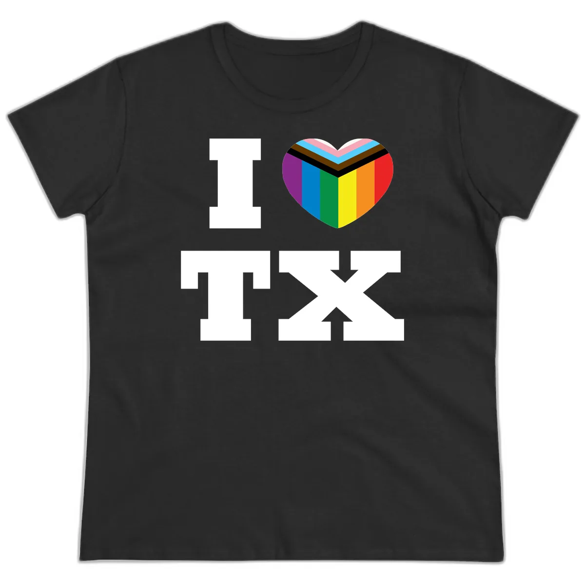 I Love Pride Rainbow Heart Ladies Tee in Black