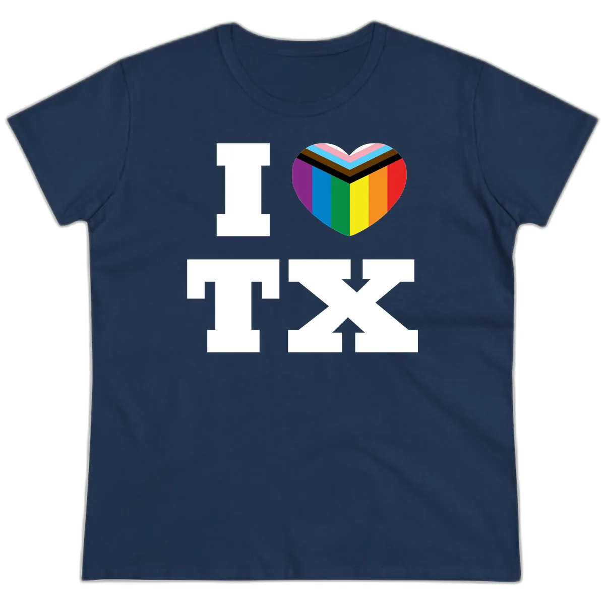 I Love Pride Rainbow Heart Ladies Tee in Navy