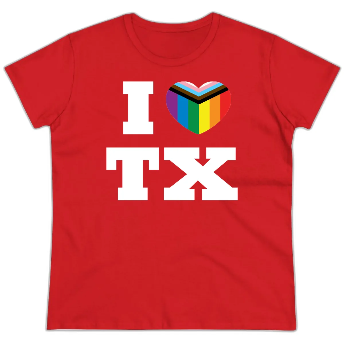 I Love Pride Rainbow Heart Ladies Tee in Red