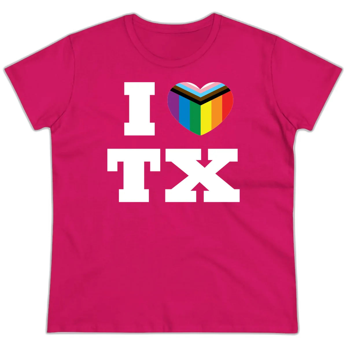 I Love Pride Rainbow Heart Ladies Tee in Heliconia