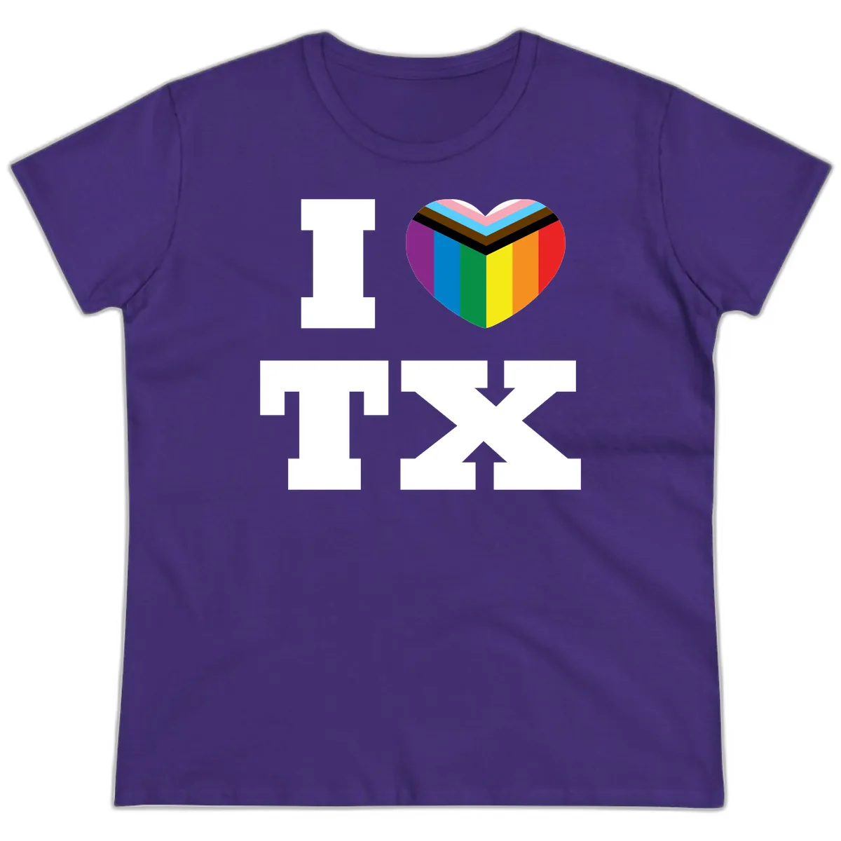 I Love Pride Rainbow Heart Ladies Tee in Purple