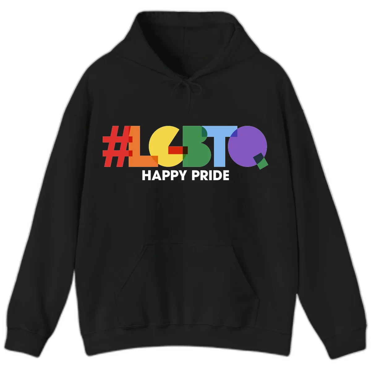 Happy Pride Colorful Letters Hoodie in Black