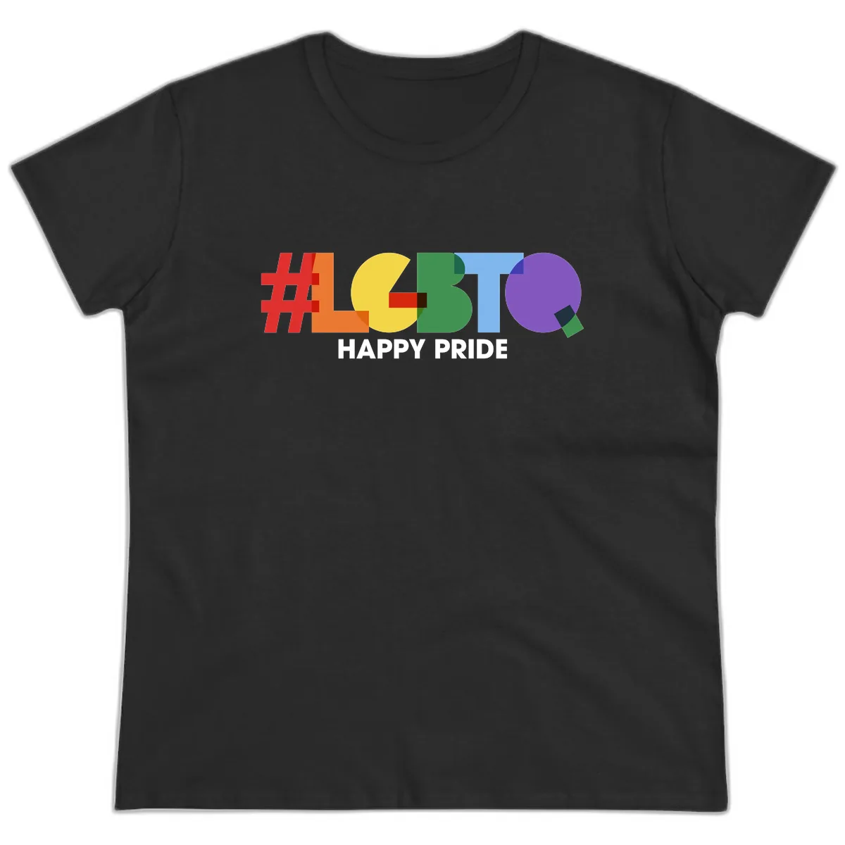 Happy Pride Colorful Letters Ladies Tee in Black