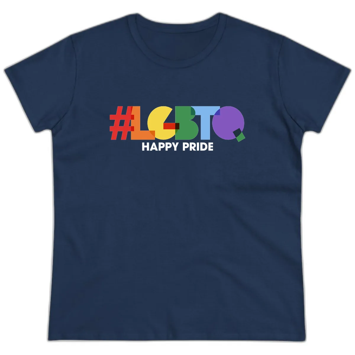 Happy Pride Colorful Letters Ladies Tee in Navy