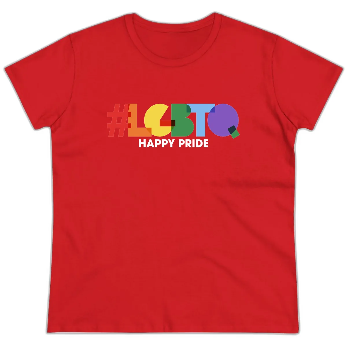 Happy Pride Colorful Letters Ladies Tee in Red