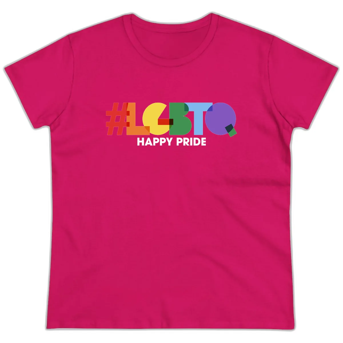 Happy Pride Colorful Letters Ladies Tee in Heliconia